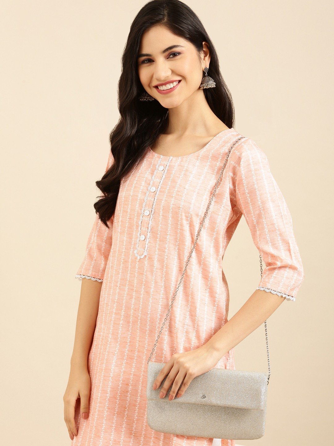 Women's Pink Cotton Solid Comfort Fit Kurtas