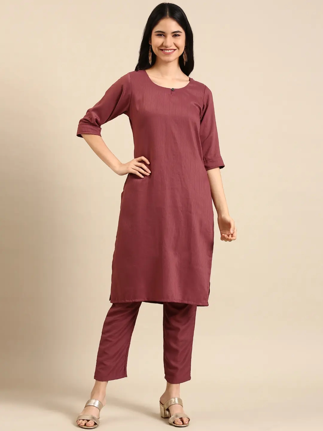 Women's Purple Chanderi Solid Comfort Fit Kurta Sets