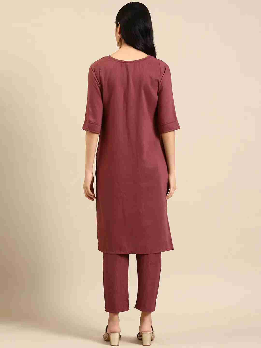 Women's Purple Chanderi Solid Comfort Fit Kurta Sets