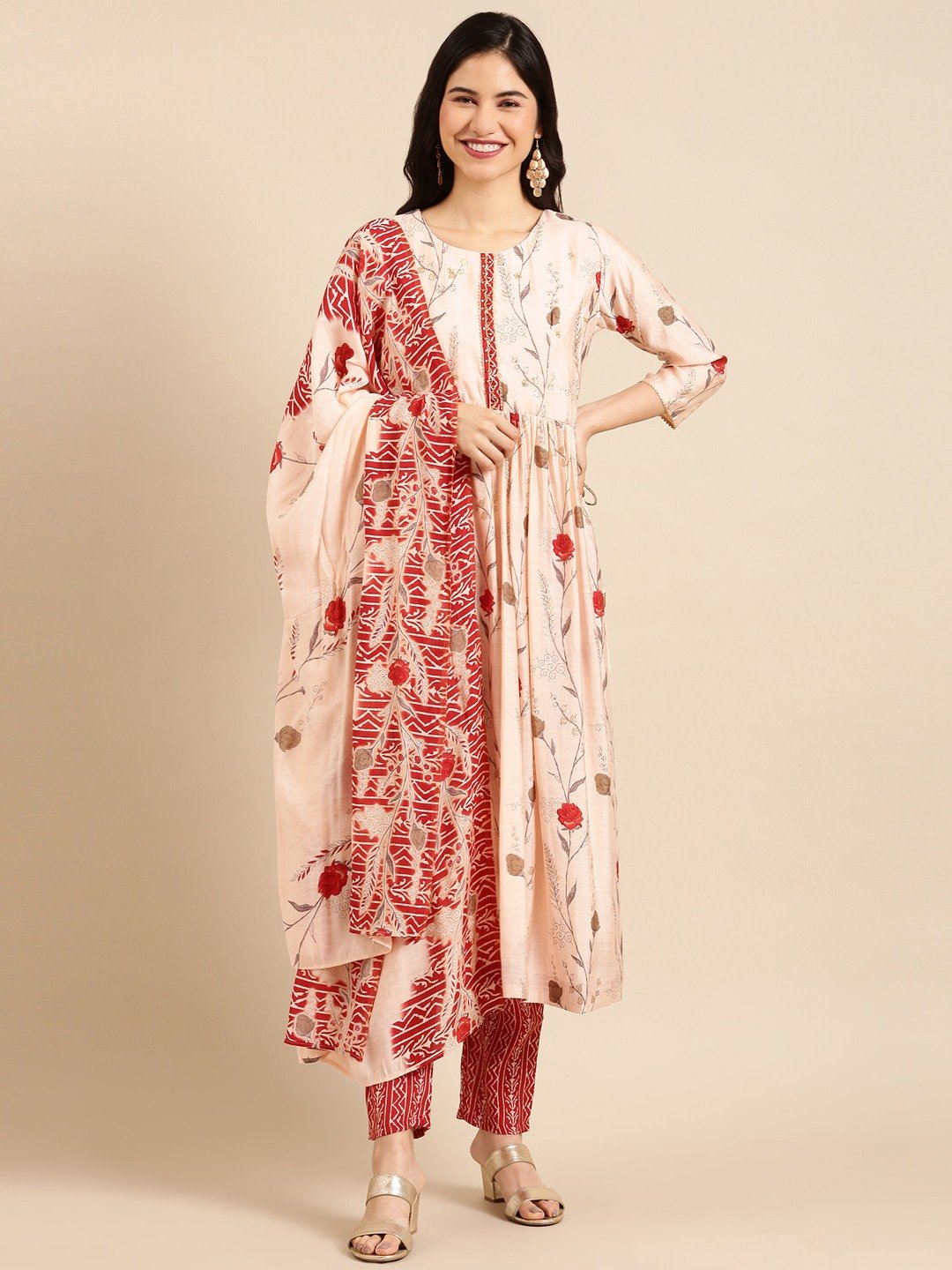 Women's Pink Silk Printed Comfort Fit Kurta Sets