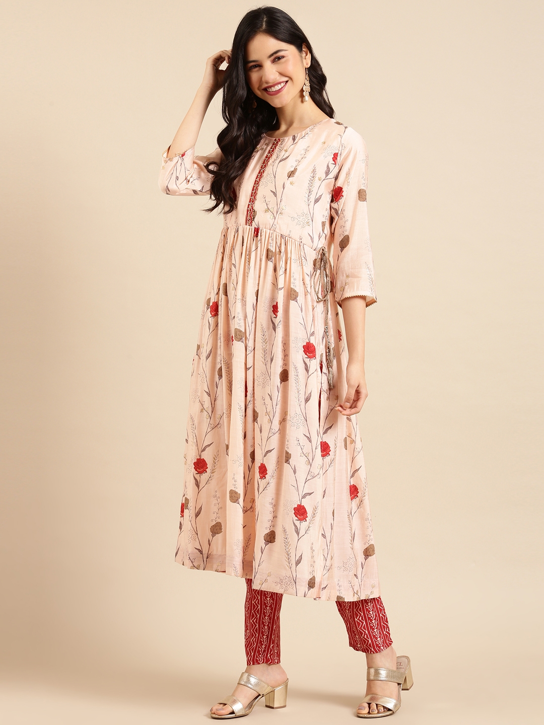 Women's Pink Silk Printed Comfort Fit Kurta Sets