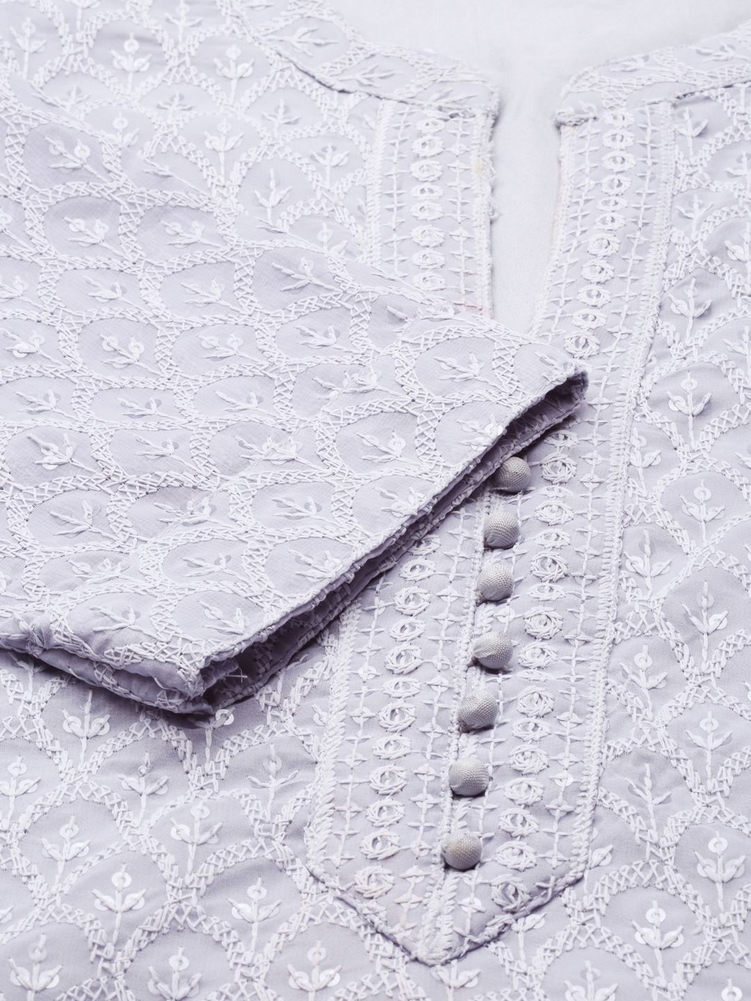 Women's Grey Georgette Embroidered Comfort Fit Kurtas