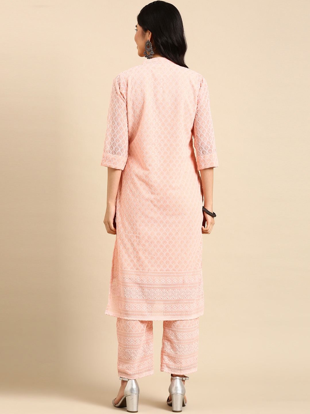 Women's Pink Georgette Embroidered Comfort Fit Kurta Sets
