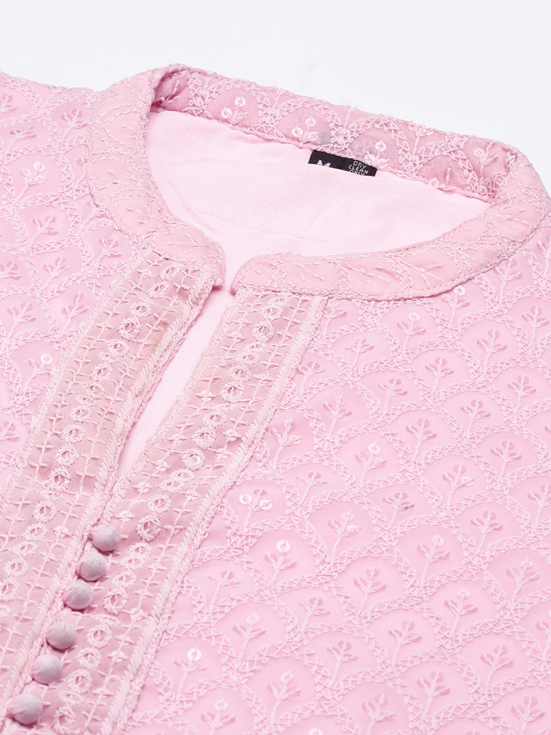 Women's Pink Georgette Embroidered Comfort Fit Kurta Sets