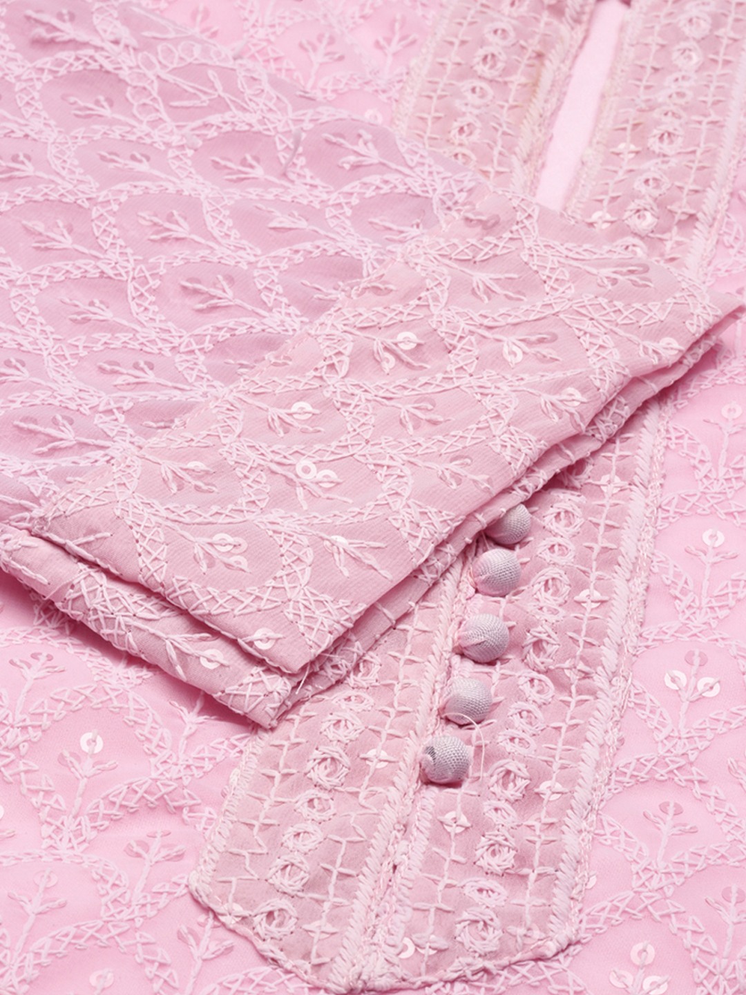 Women's Pink Georgette Embroidered Comfort Fit Kurta Sets