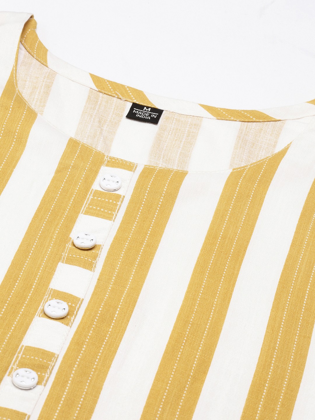 SHOWOFF Women's Calf Length Mustard Striped Straight Kurta