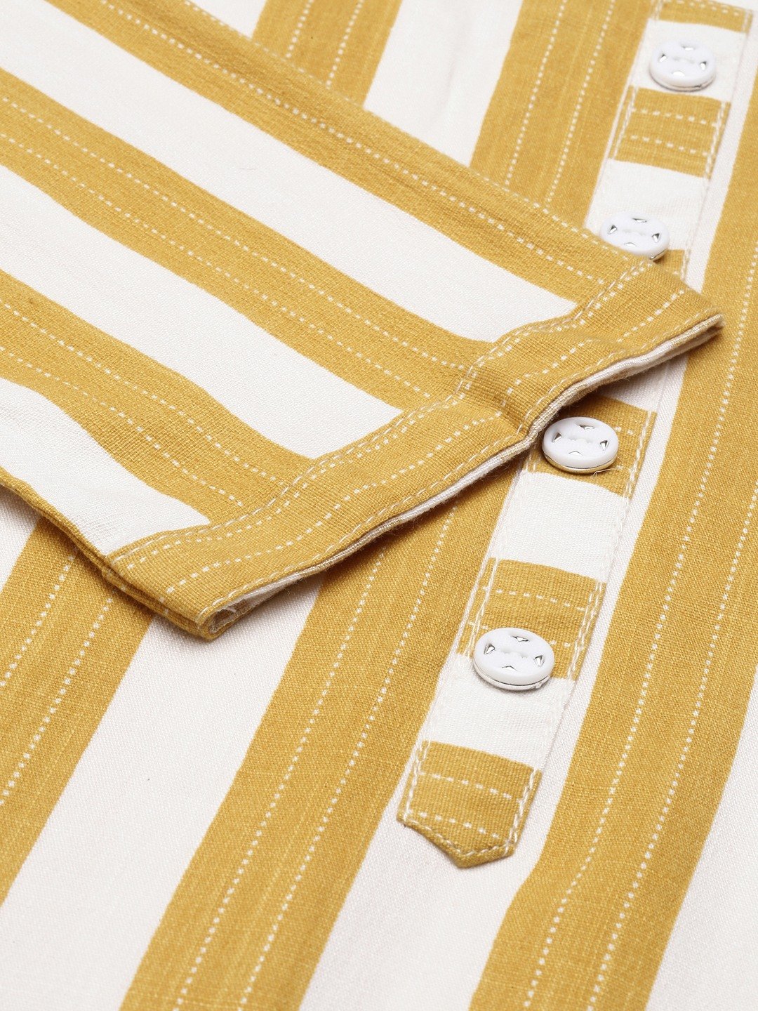 SHOWOFF Women's Calf Length Mustard Striped Straight Kurta