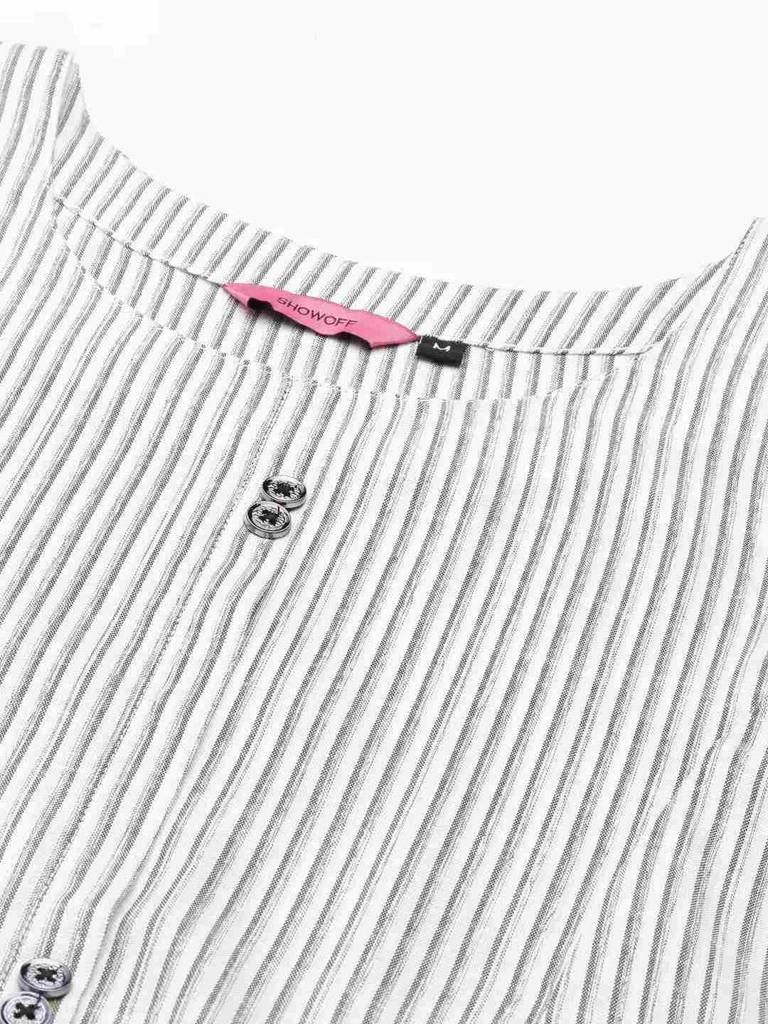 Women's White Cotton Striped Comfort Fit Kurtas