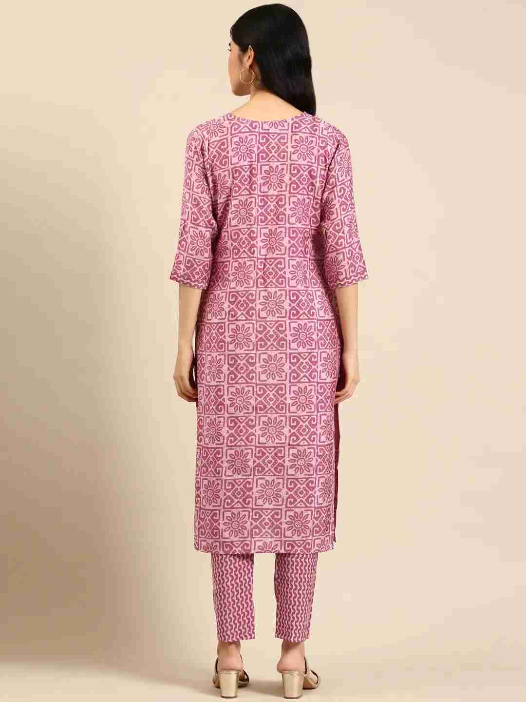 Women's Purple Silk Printed Comfort Fit Kurta Sets