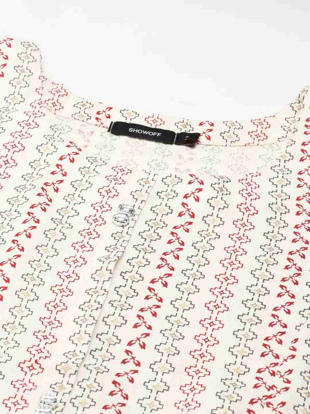 Women's White Polyester Printed Comfort Fit Kurtas
