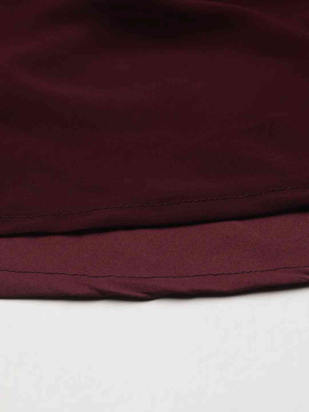 SHOWOFF Women Burgundy Embellished Round Neck Sleeveless Ankle Length A-Line Kurta