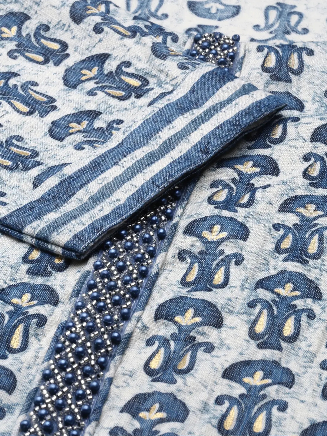 Women's Blue Cotton Blend Printed Comfort Fit Kurta Sets