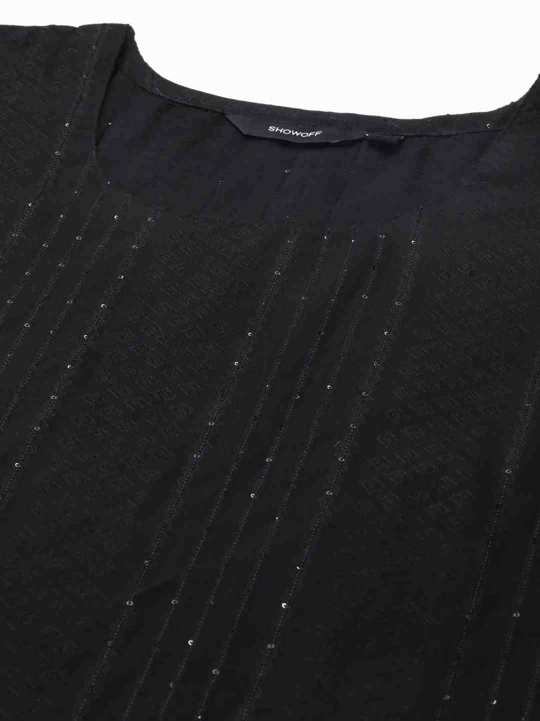 Women's Black Poly Silk Solid Comfort Fit Kurta Sets