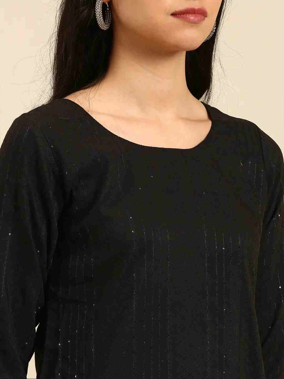 Women's Black Poly Silk Solid Comfort Fit Kurta Sets