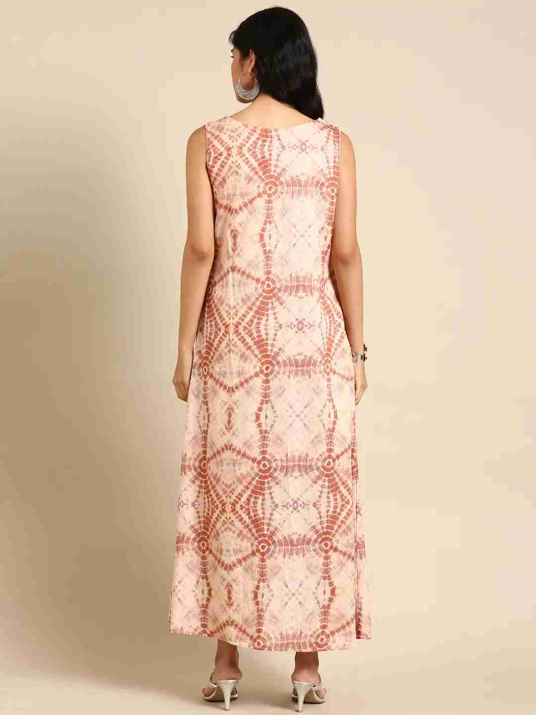 Women's Beige Silk Tie Dye Comfort Fit Kurtas