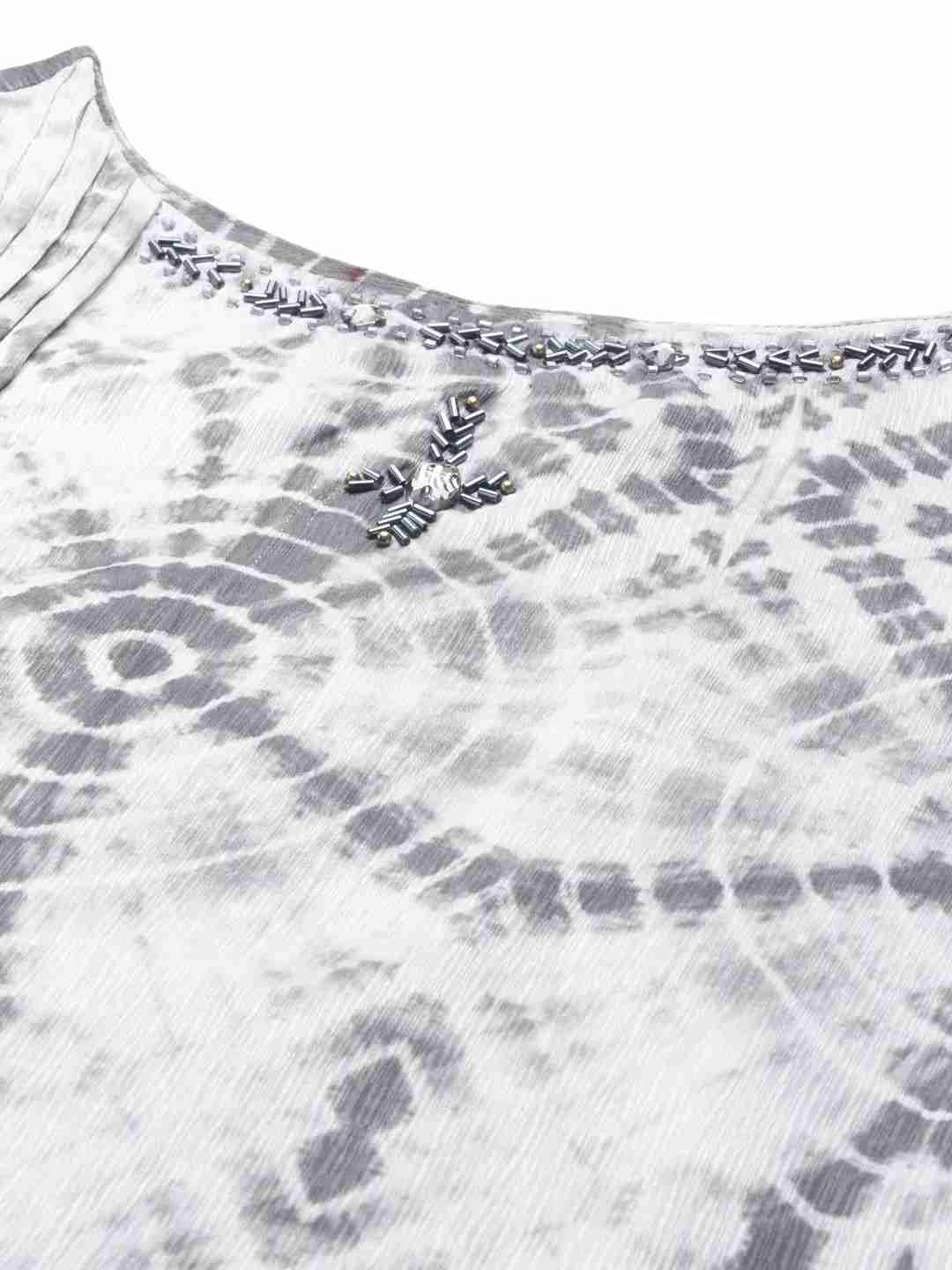 Women's Grey Silk Tie Dye Comfort Fit Kurtas