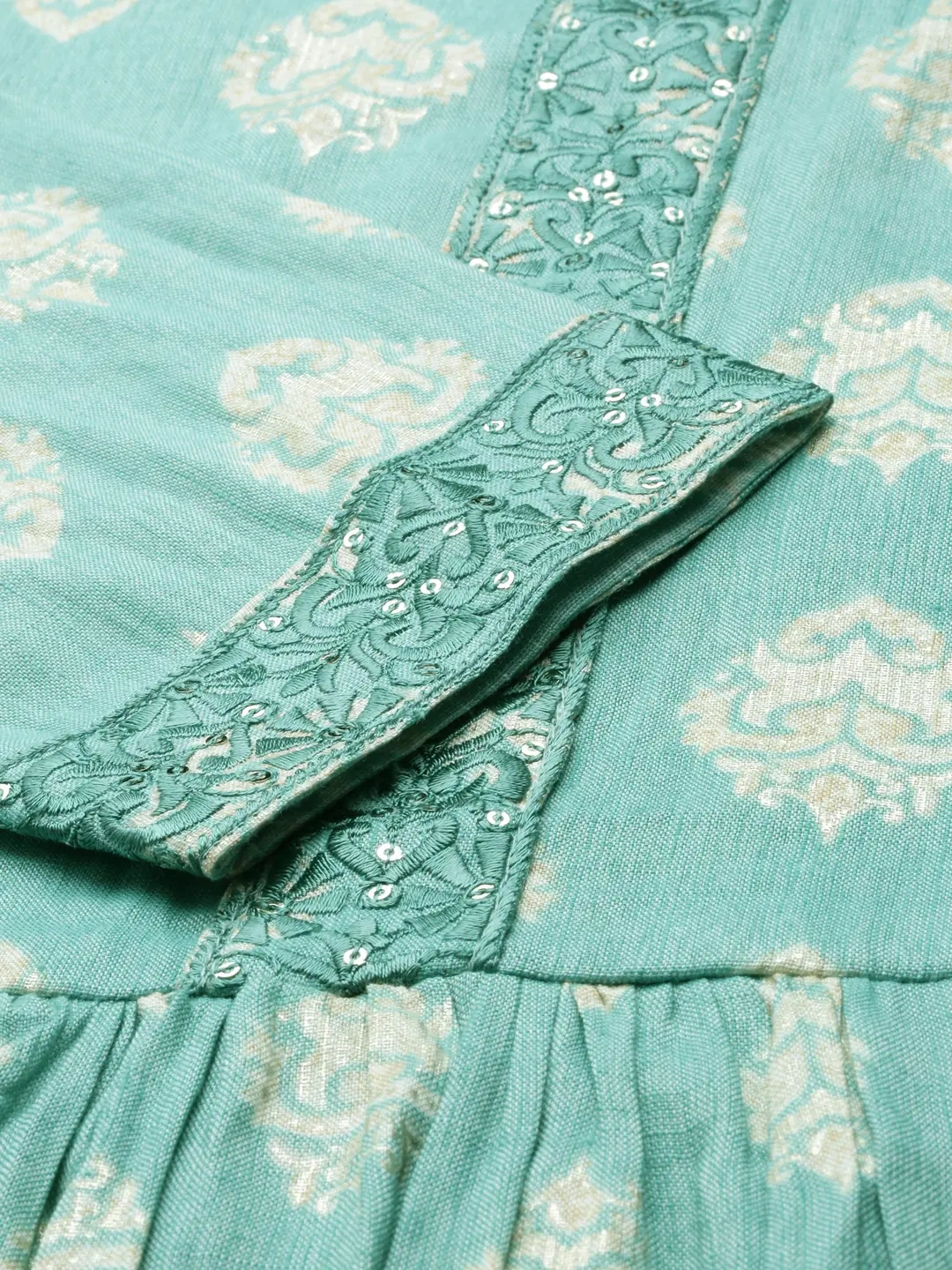 Women's Blue Cotton Blend Printed Comfort Fit Kurta Sets