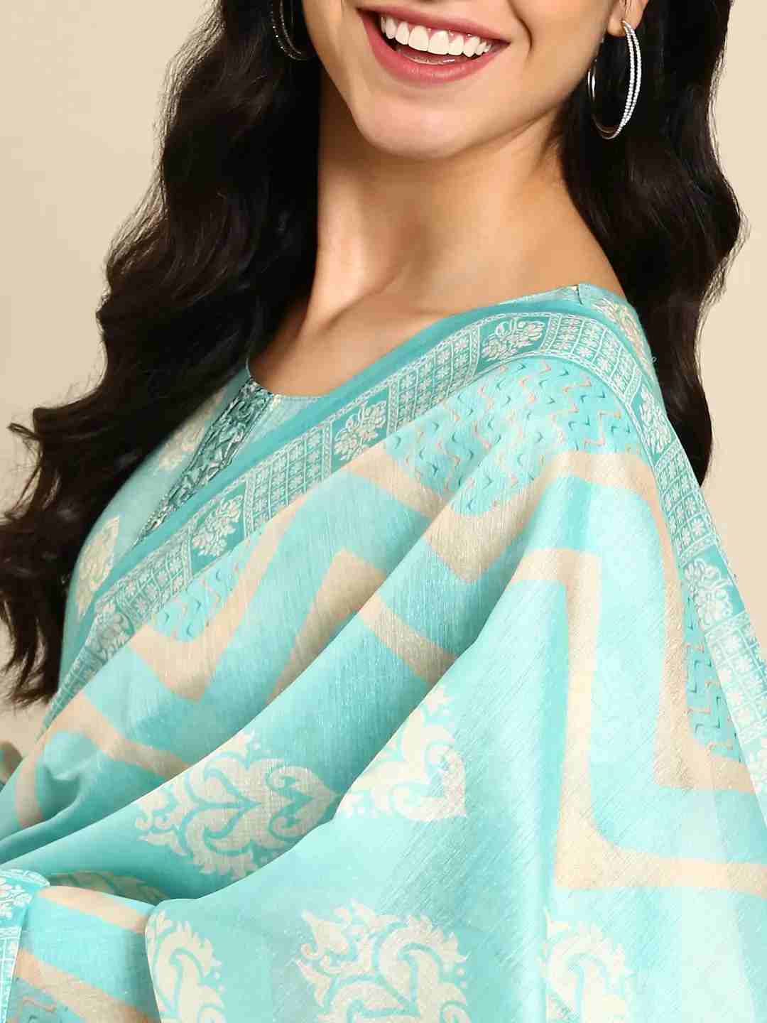 Women's Blue Cotton Blend Printed Comfort Fit Kurta Sets