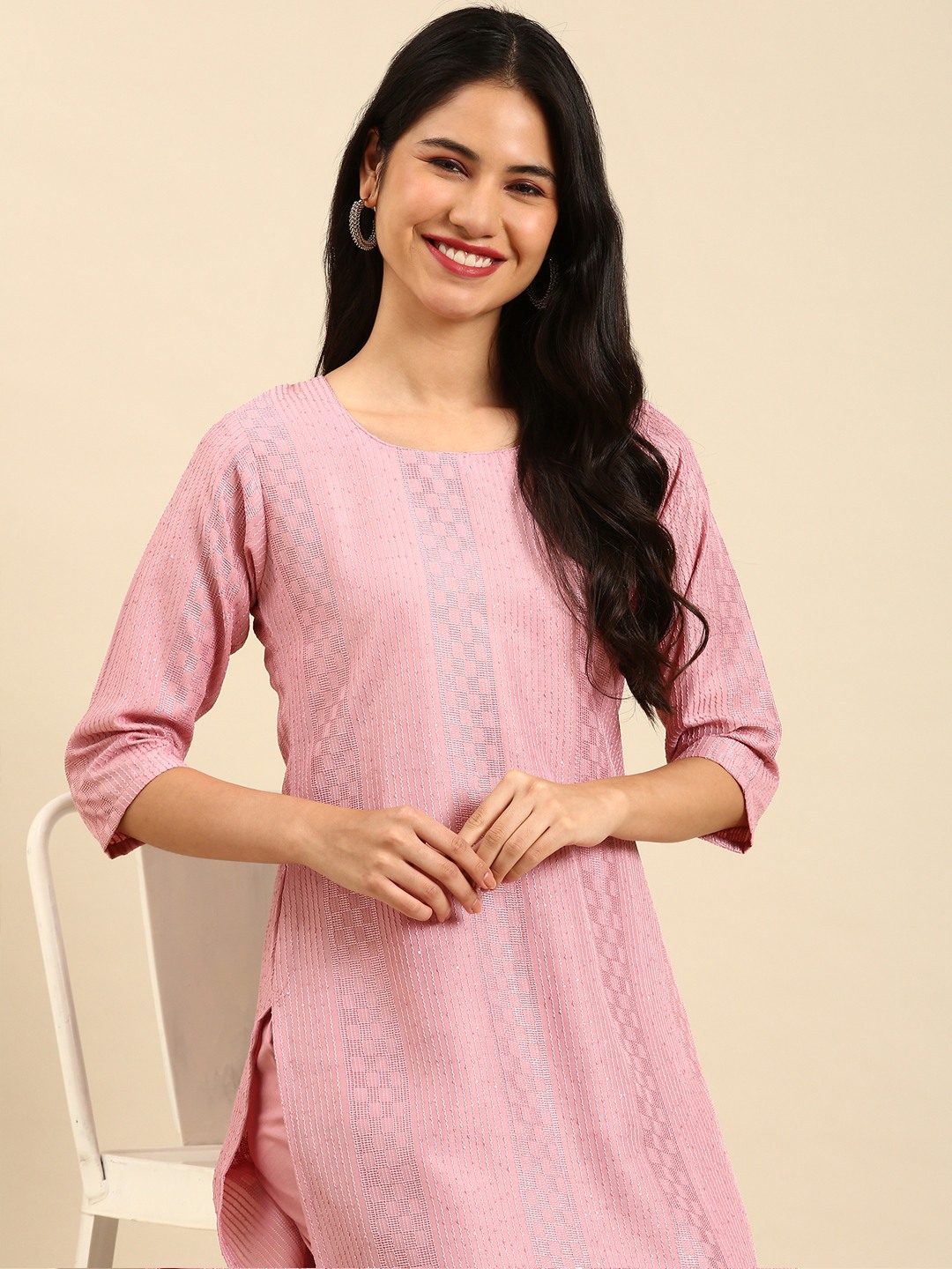 Showoff | SHOWOFF Women's Scoop Neck Pink Straight Kurta Sets