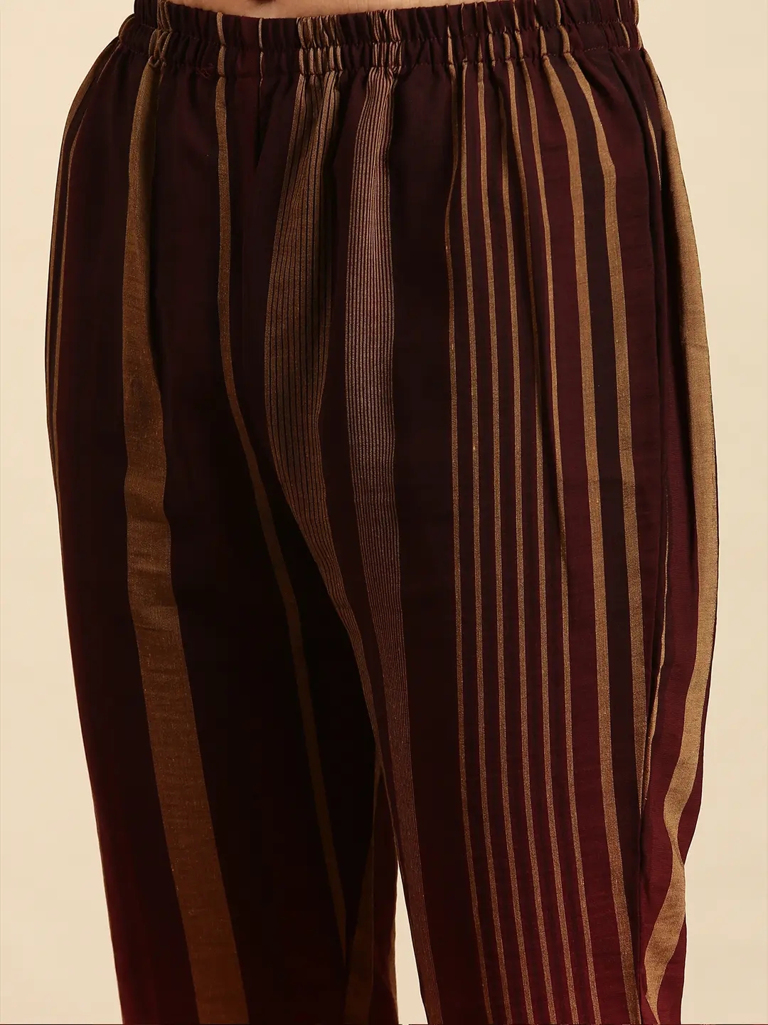 Women's Brown Georgette Striped Comfort Fit Kurta Sets