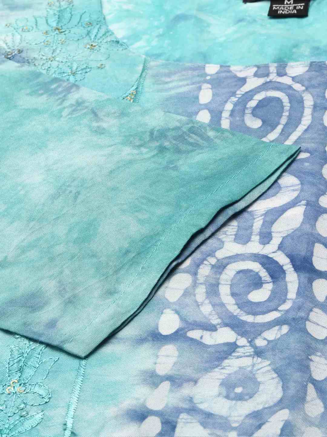 Women's Green Chanderi Tie Dye Comfort Fit Kurtas