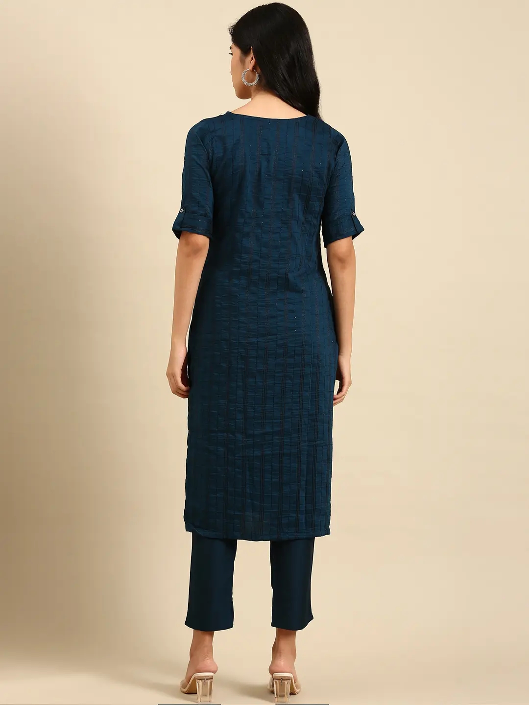 Women's Blue Silk Solid Comfort Fit Kurta Sets