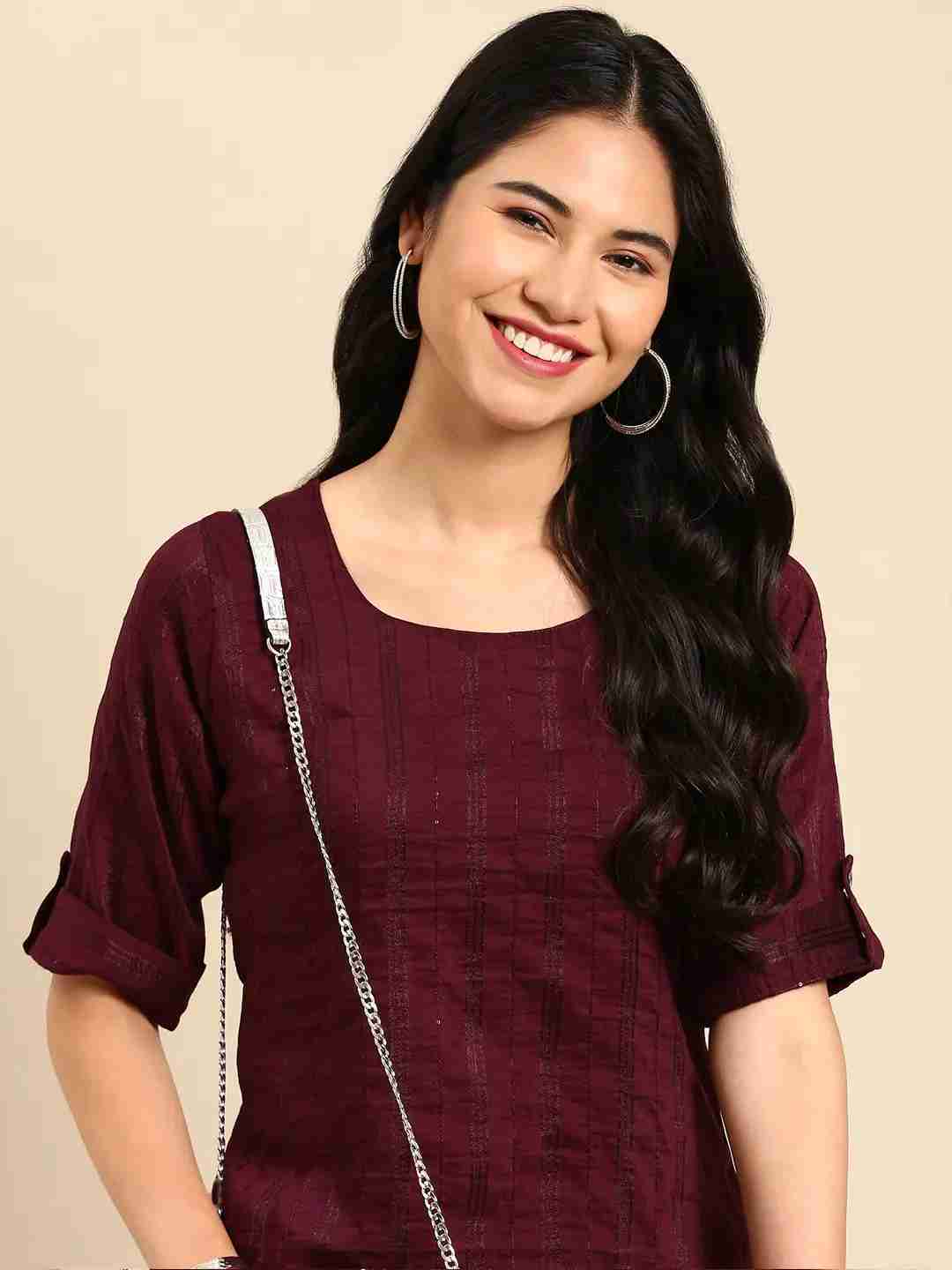 Showoff | SHOWOFF Women's Scoop Neck Violet Straight Kurta Sets