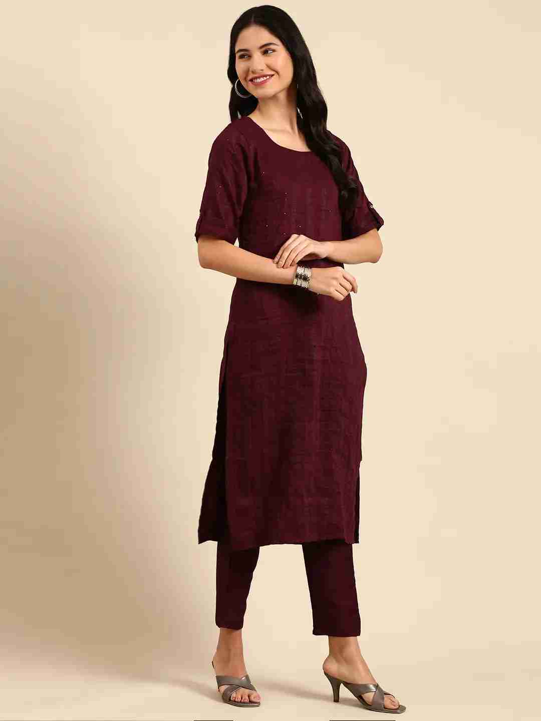 Women's Purple Silk Solid Comfort Fit Kurta Sets