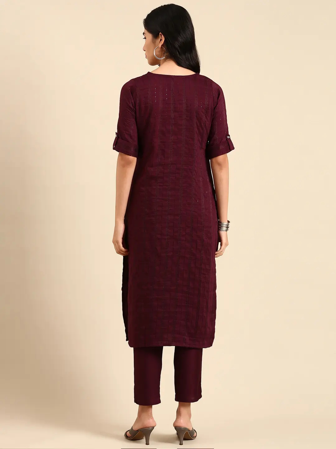 Women's Purple Silk Solid Comfort Fit Kurta Sets