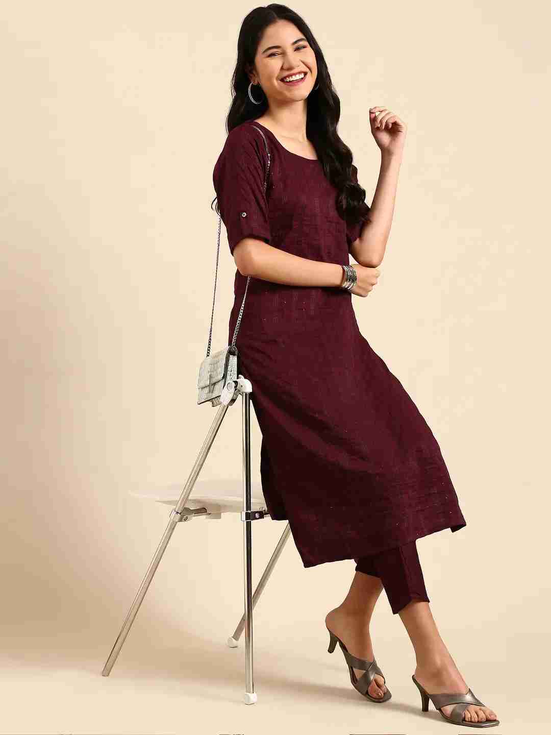 Women's Purple Silk Solid Comfort Fit Kurta Sets