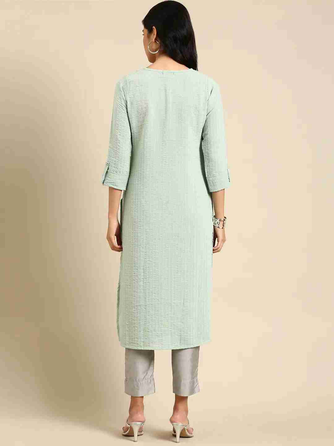 Women's Green Georgette Solid Comfort Fit Kurtas