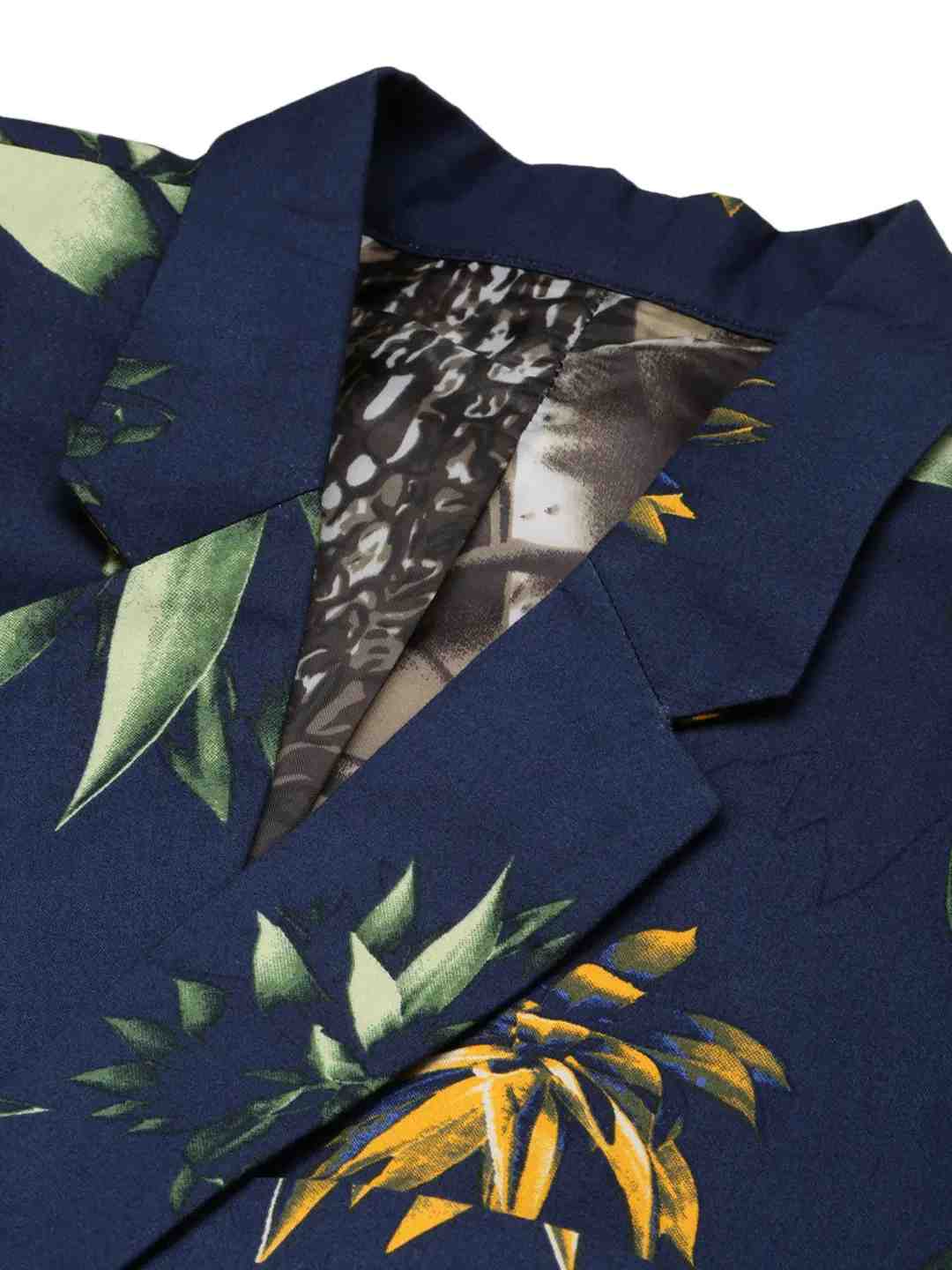 SHOWOFF Men's Printed Notched Lapel Navy Blue Single-Breasted Blazer