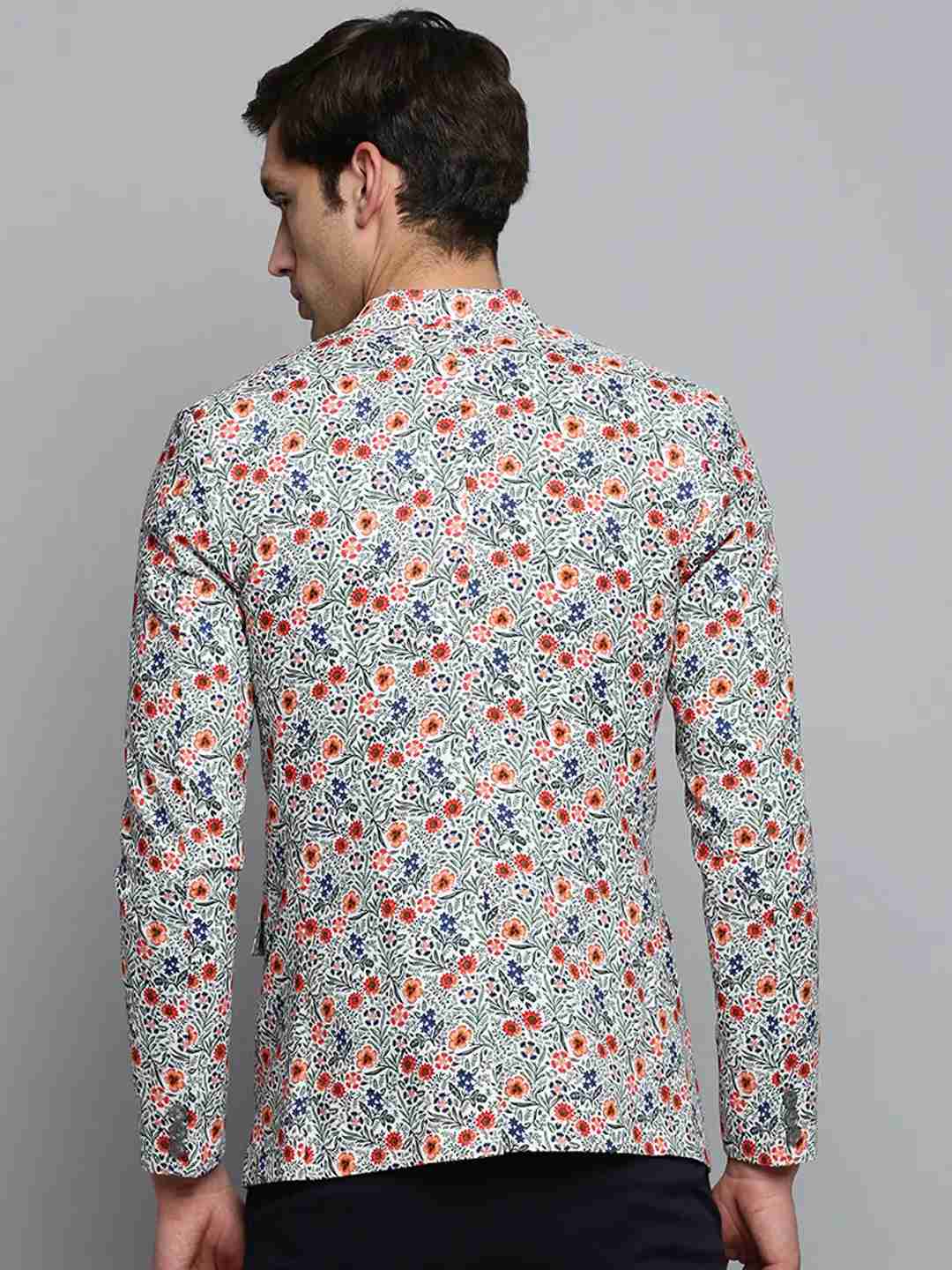 SHOWOFF Men's Printed Mandarin Collar Multi Bandhgala Blazer