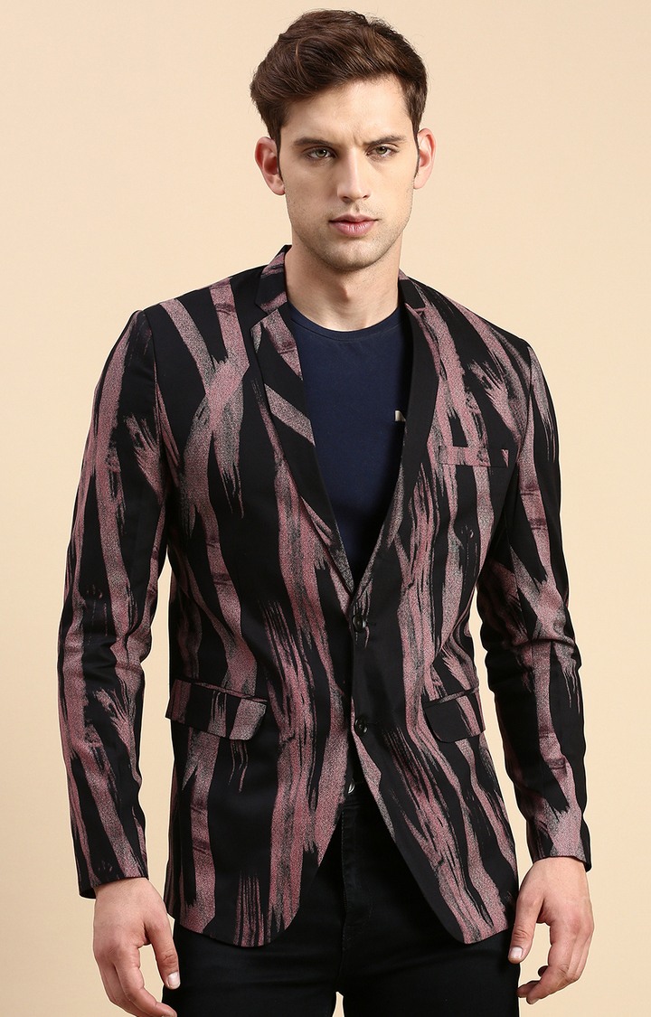 Showoff | SHOWOFF Men's Single Breasted Black Printed Slim Fit Blazer