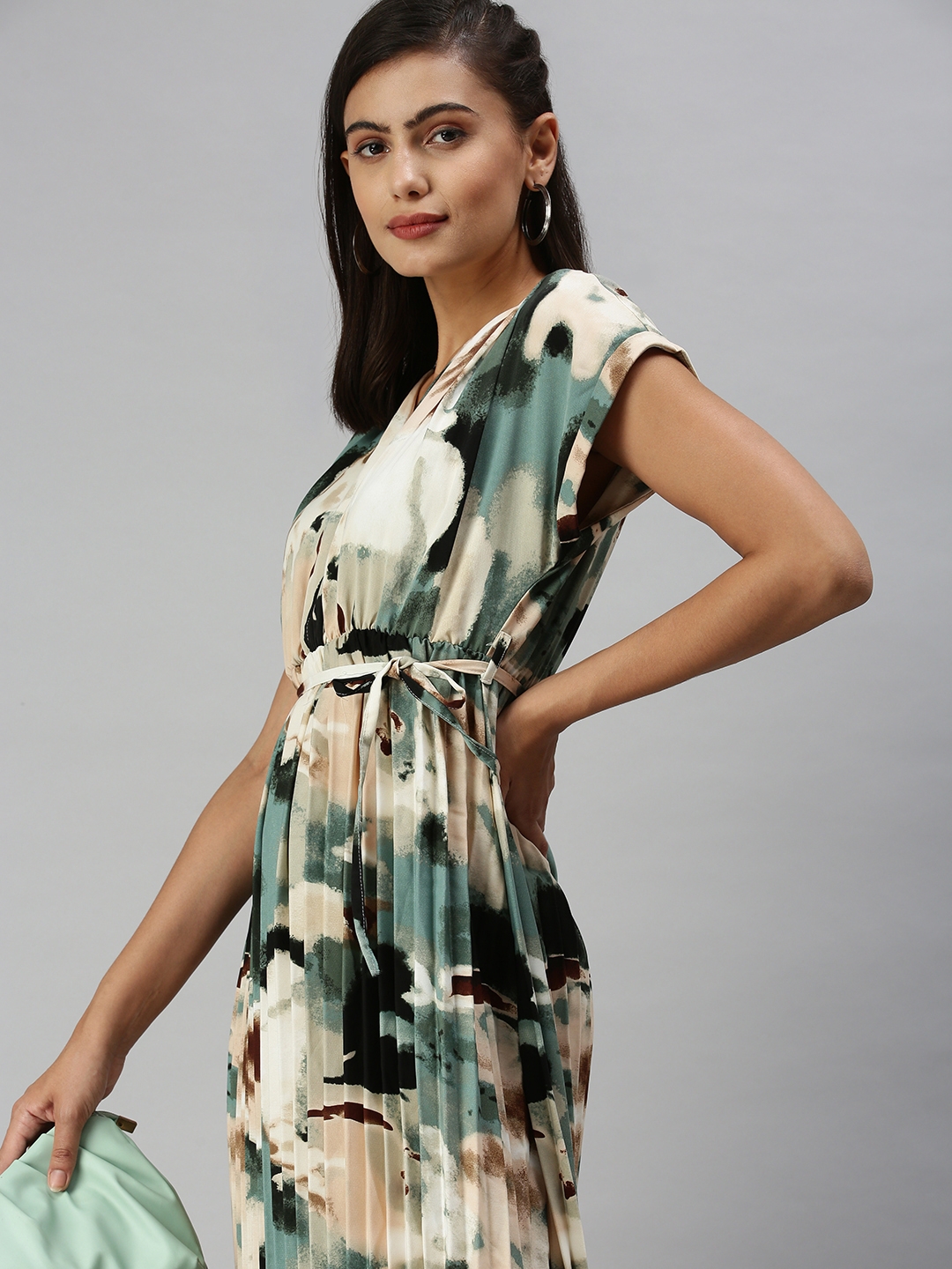 SHOWOFF Women Multi Printed V Neck Short Sleeves Maxi Dress