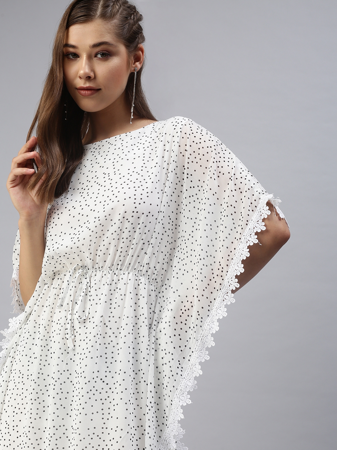 Women's White Georgette Printed Dresses