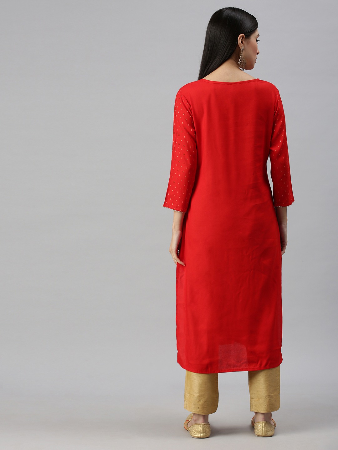 Women's Red Cotton Blend Printed Regular Kurtas