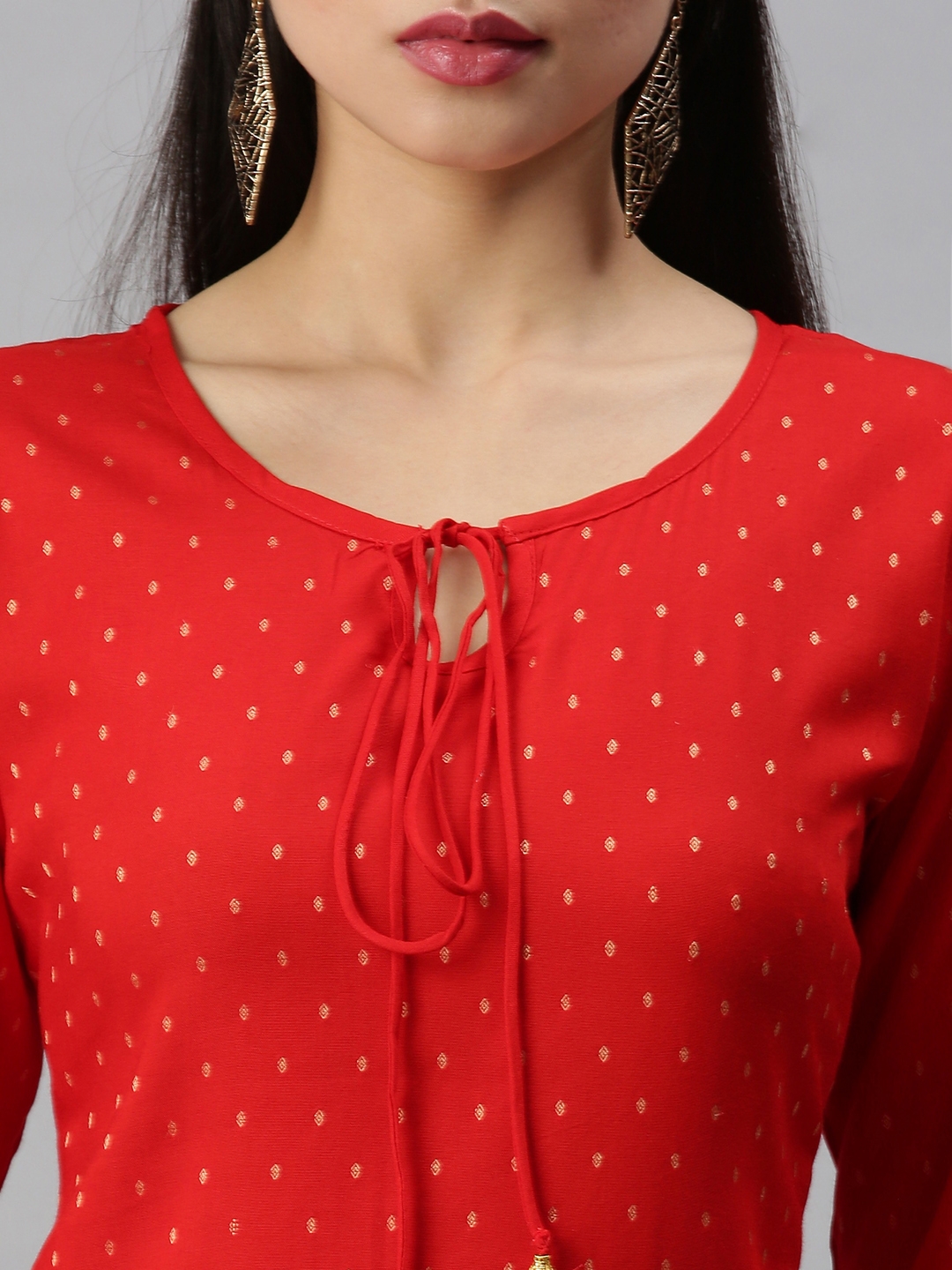 Women's Red Cotton Blend Printed Regular Kurtas
