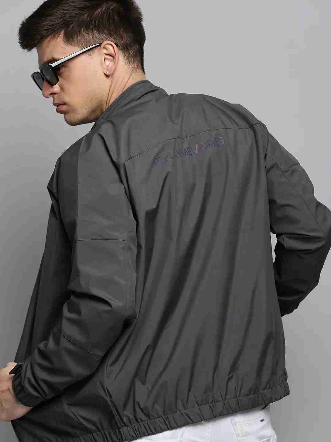 Showoff | SHOWOFF Men's Mock Collar Solid Grey Open Front Jacket