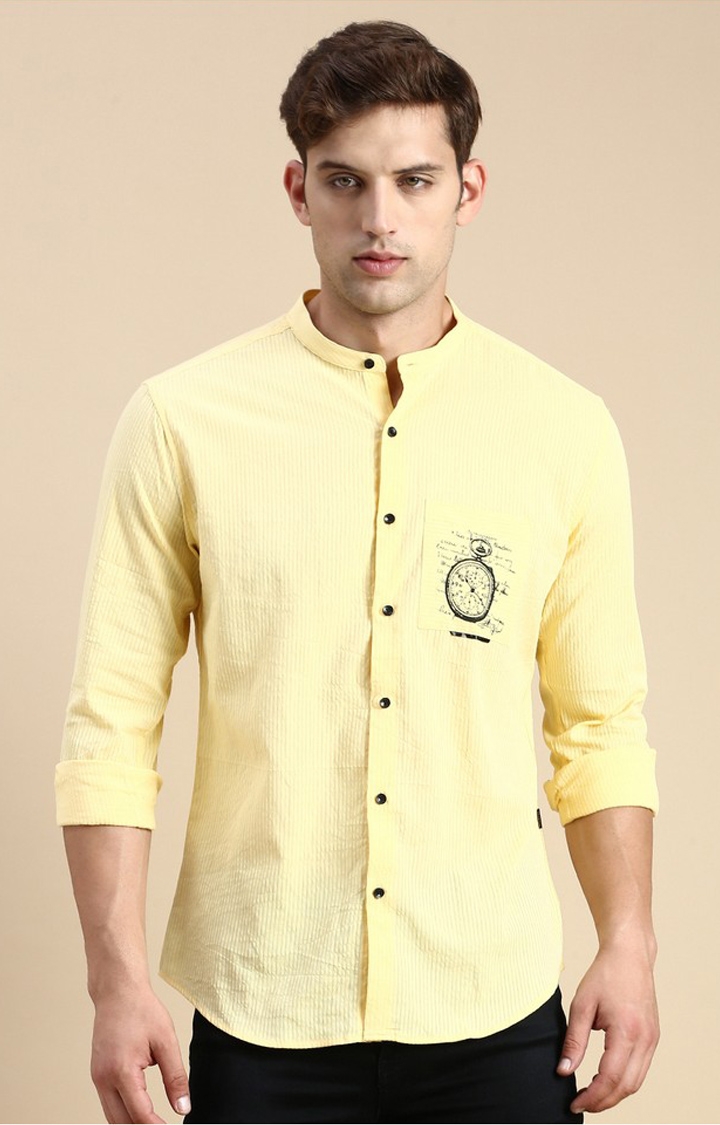SHOWOFF Men's Mandarin Collar Yellow Slim Fit Solid Shirt