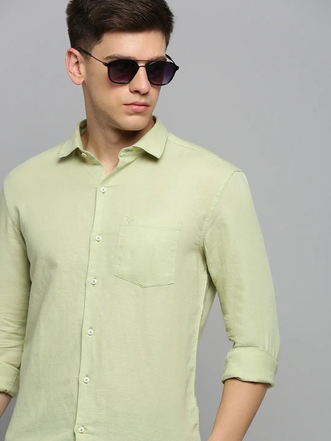 SHOWOFF Men's Spread Collar Solid Green Classic Shirt