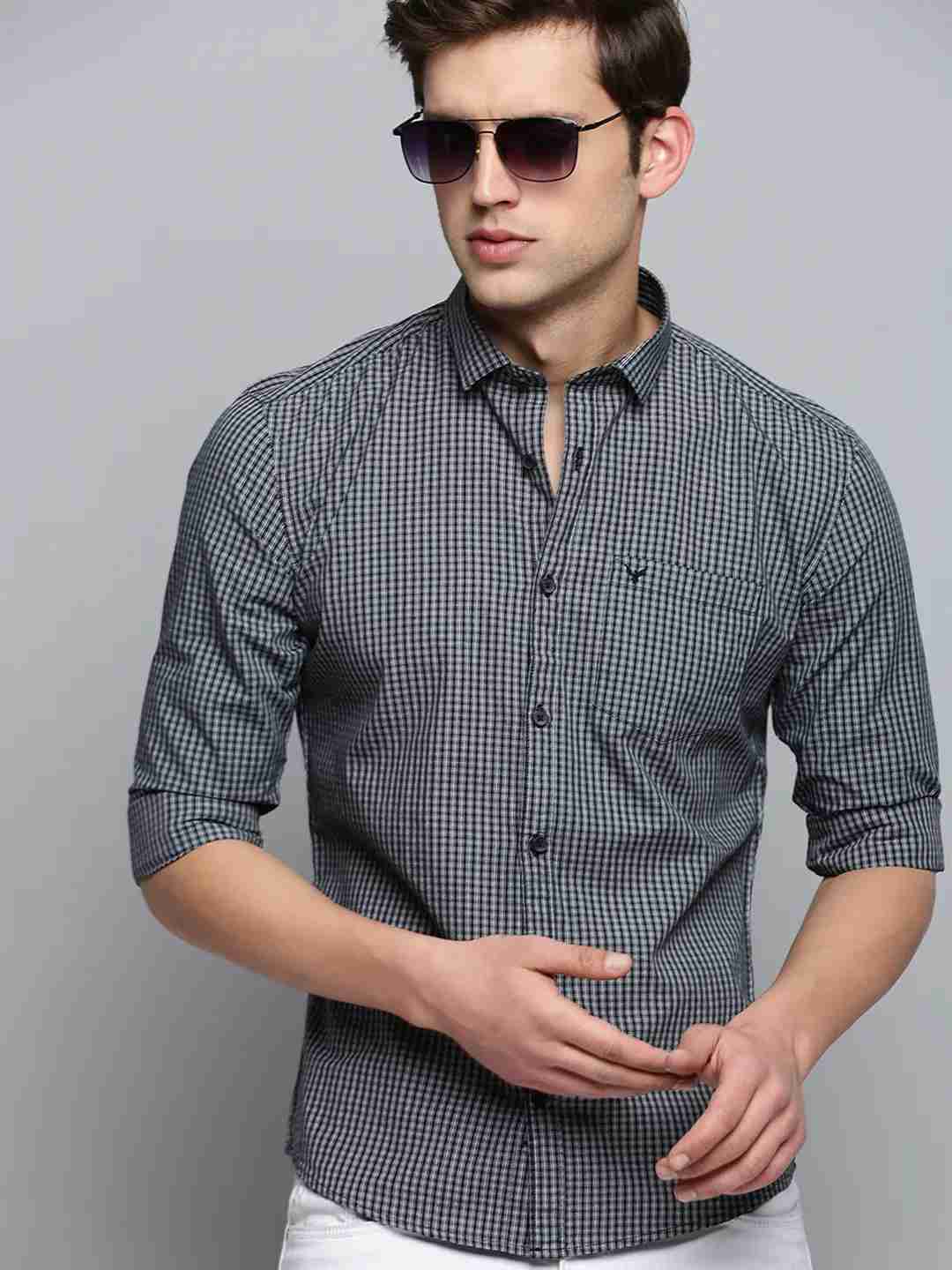 SHOWOFF Men's Spread Collar Checked Black Classic Shirt