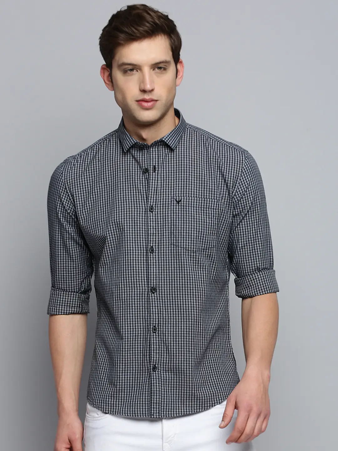 SHOWOFF Men's Spread Collar Checked Black Classic Shirt