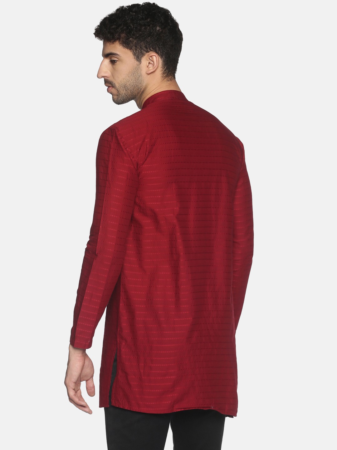 Showoff Men's Casual Maroon Striped Slim Fit Full Kurta