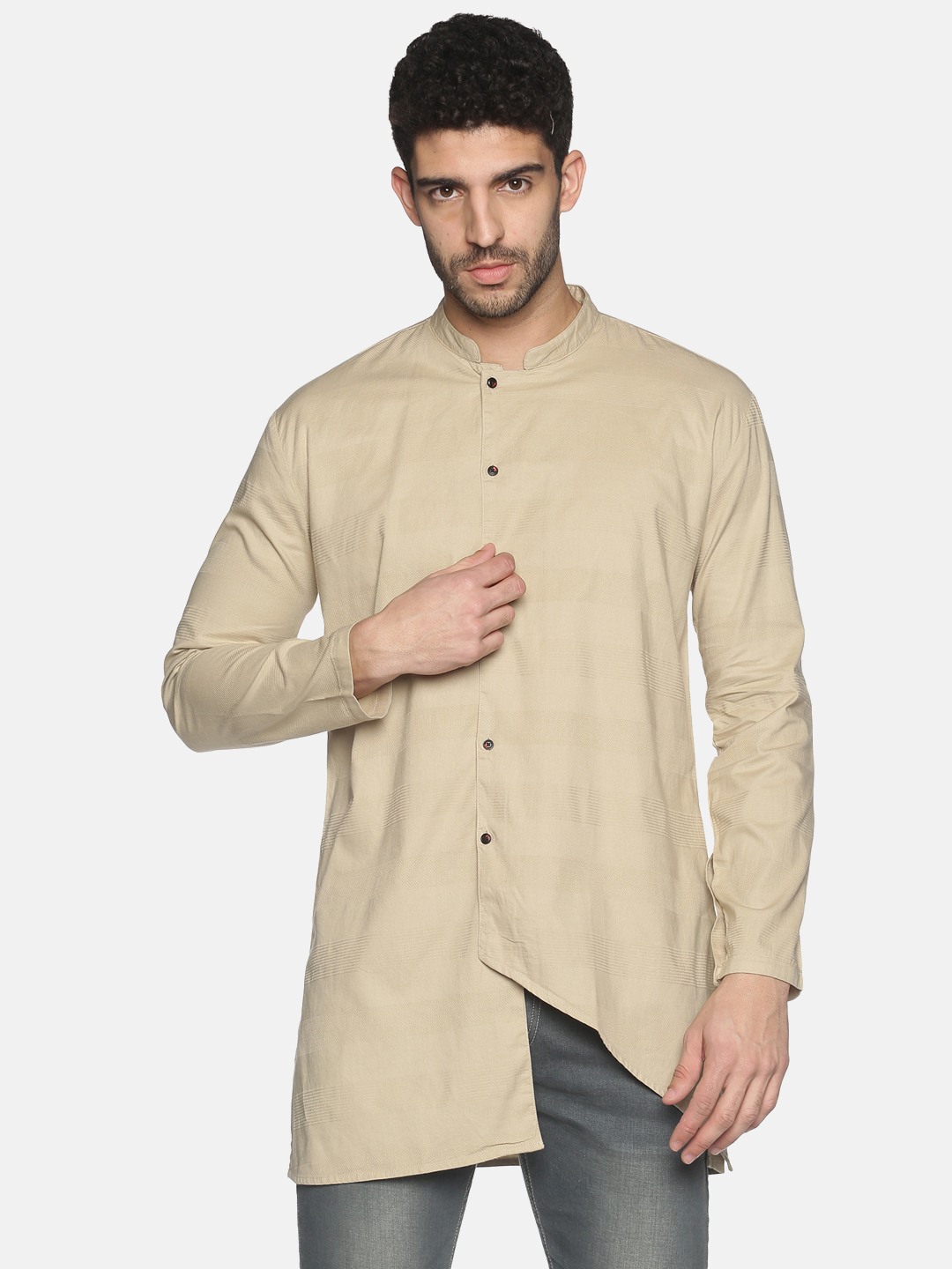 SHOWOFF Men's Casual Beige SlimFit Full Kurta