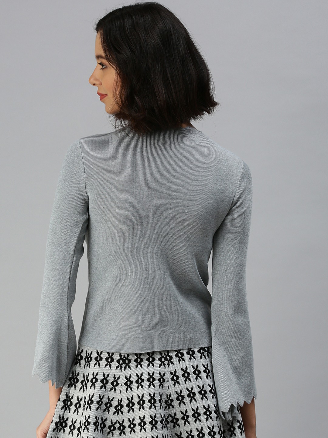 Women's Grey Cotton Blend Solid Tops