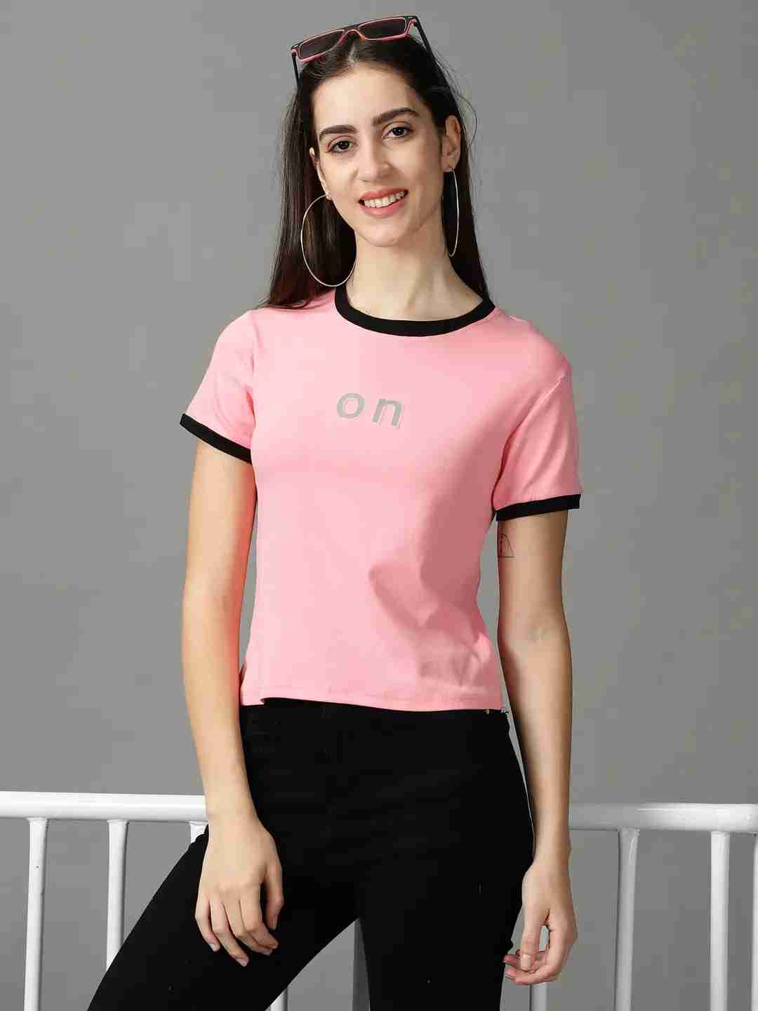 Women's Pink Cotton Blend Solid Tops
