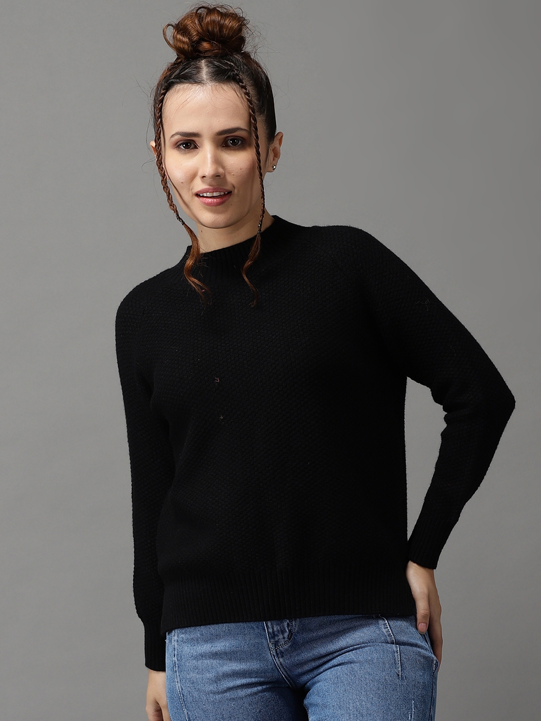 Showoff | SHOWOFF Women's Long Sleeves Regular Black Solid Pullover
