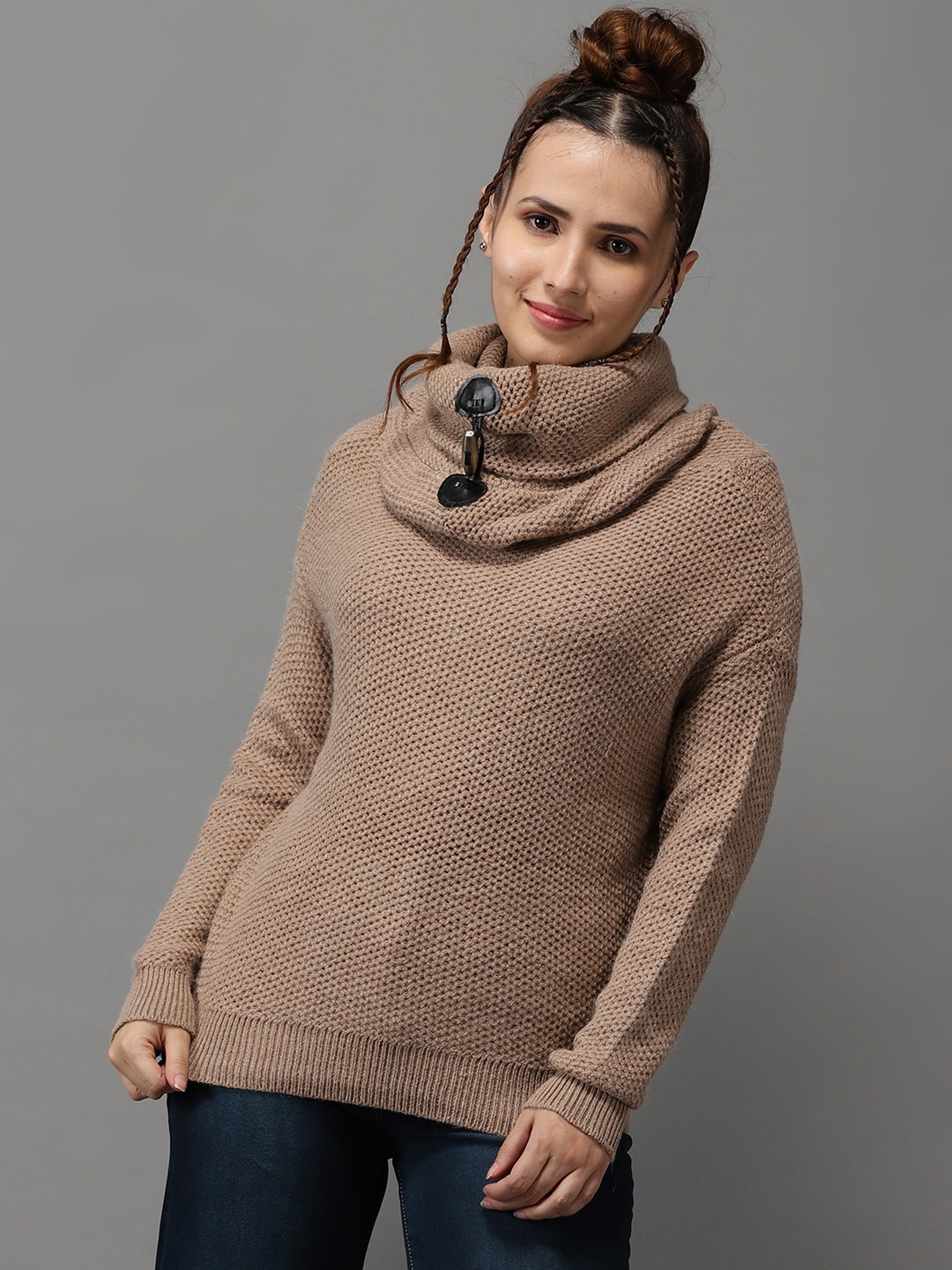 Showoff | SHOWOFF Women's Long Sleeves Regular Brown Solid Pullover
