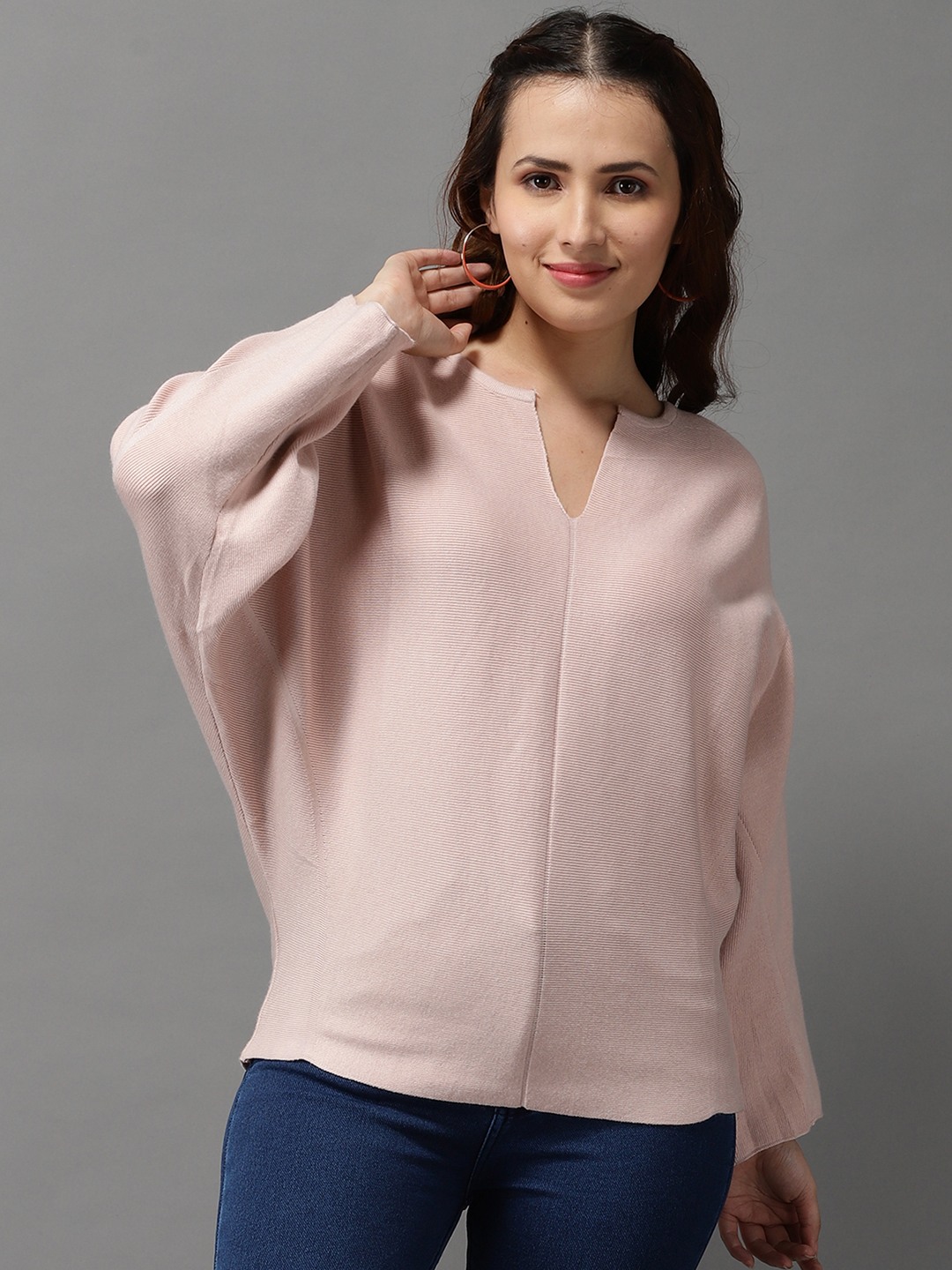 Showoff | SHOWOFF Women's Long Sleeves Regular Peach Solid Pullover